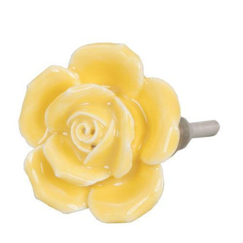 Yellow Rose Ceramic Door Drawer Knob Cabinet Handle Pull Flower