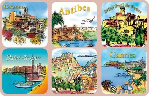 Set 6 French Seaside Coasters Drinks Table Mat Cote D'Azur France