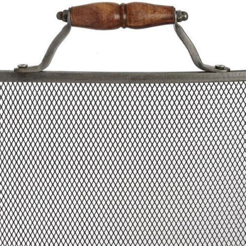 Contemporary Metal Fire Guard Screen Metal Panel Fireguard w Teak Handle #