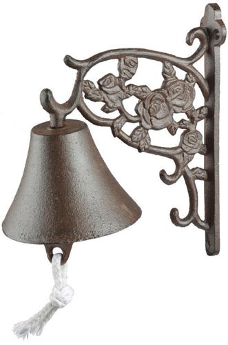 Rustic Cast Iron Hanging Garden Outdoor Wall Door Bell Brown Rose Design