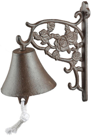 Rustic Cast Iron Hanging Garden Outdoor Wall Door Bell Brown Rose Design