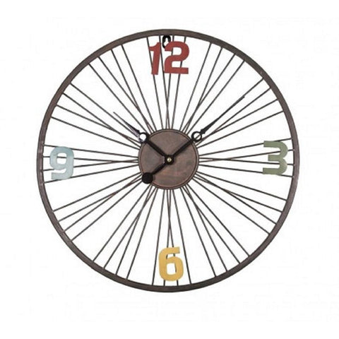 Round Bicycle Wheel Wall Clock Dark Grey to Black Iron 45cm Metal Cyclist Gift