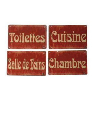 French Red Mini Plaques Signs Cuisine, Chambre, Salle de Bain, Toilettes