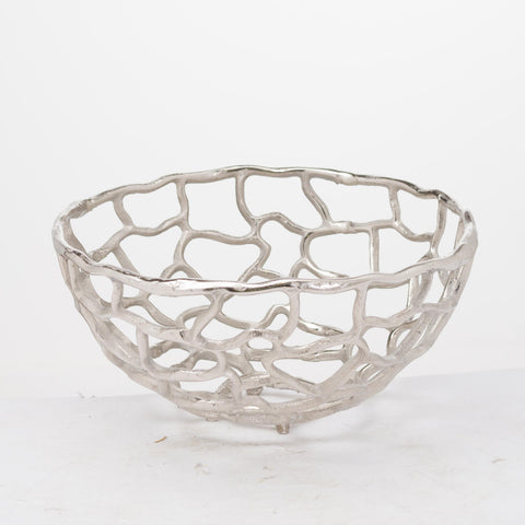 Silver Metal Decorative Bowl Dish Fruit Centrepiece Open Basket 38cm