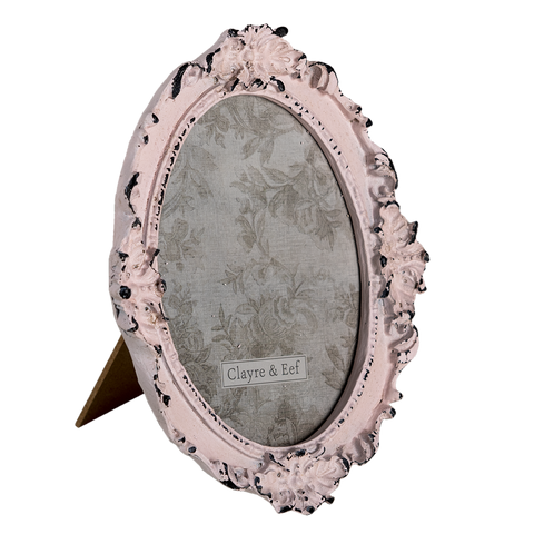 Pink Photo Frame Ornate Picture Photograph Holder 5"x6" Oval Aperture Distressed