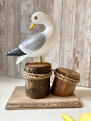 Seagull Ornament Sealife Wooden Bird Statue Nautical Decor Hand Carved Painted