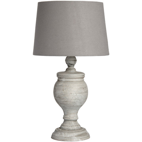 Grey Distressed Table Lamp Light Wooden Urn Shape Base Linen Shade 53cm Decor