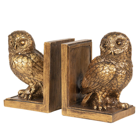 Pair of Antique Gold Owl Bird Bookends Book Holders Decorative Ornaments Study 