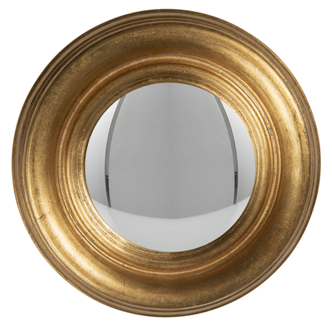 Convex Fisheye Porthole Mirror Round Gold Distressed Wood Wooden Retro 24cm 