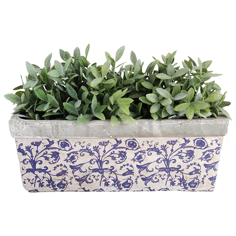 Trough Plant Pot Long Planter Garden Ceramic Herb Flower Box Blue White 40cm