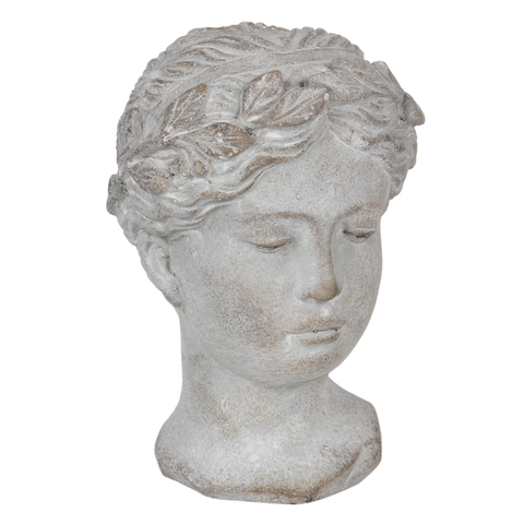 Roman Greek Ladies Head Statue Bust Grey Stone Garden Home Decor 23cm