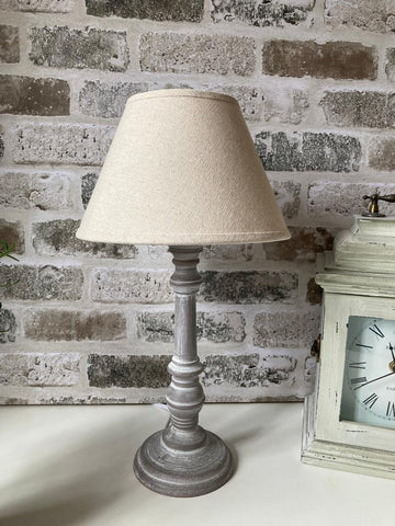 Wooden Table Bedside Lamp Brown Grey Washed Finish Natural Beige Shade 38cm 40w