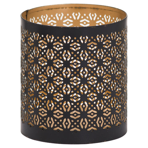 Geometric Candle Tealight Holder Black & Metallic Gold 10 cm Moroccan Design