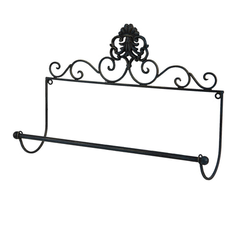 Scrollwork Kitchen Paper Roll Holder Black Iron Wall Mounted Metal Vintage Style