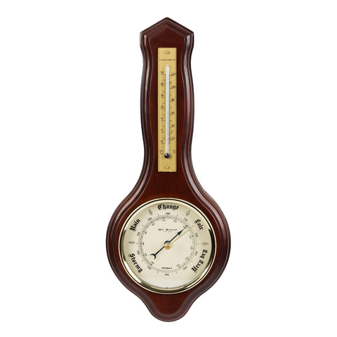 Banjo Weather Station Wall Barometer Thermometer Mahogany Wood 34cm