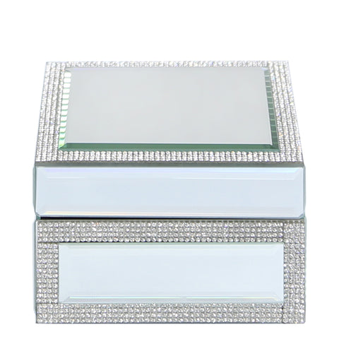 Square Mirror Glass Silver Sparkle Crystal Jewel Jewellery Trinket Box Gift 