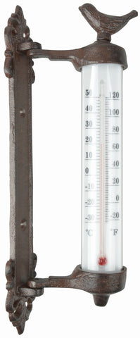 Rustic Wall Thermometer Bird Cast Iron Ornate Indoor Outdoor Garden 27cm Decor