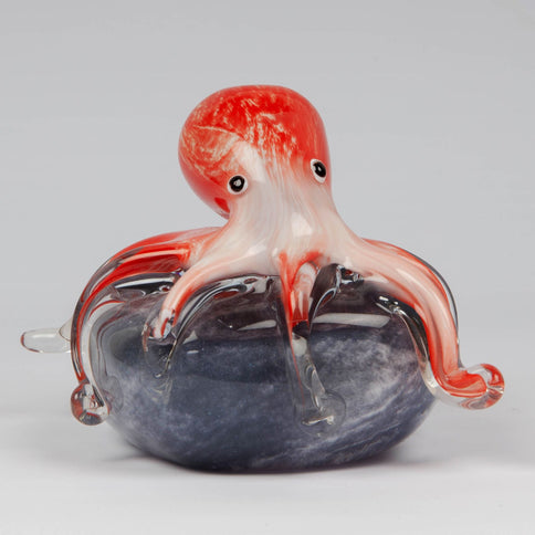 Red Octopus Paperweight Marine Life Glass Sculpture Grey Home Decoration Gift