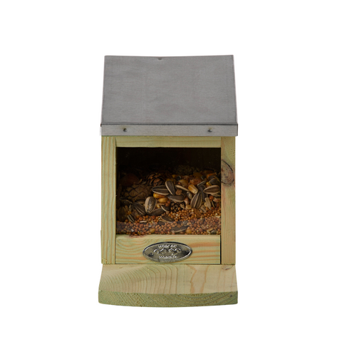 Squirrel Feeder Box Pine Wood Zinc Roof Flip Open Top Easy Hang Wildlife Garden Gift