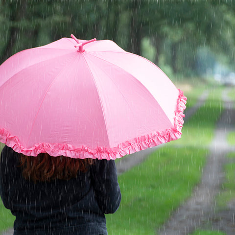 Flamingo Umbrella Pink Frilly Edge Straight Brolly Automatic Open Freestanding