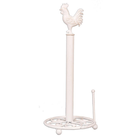 Shabby Chic Style White Cockerel Iron Paper Towel Kitchen Roll Pole Holder