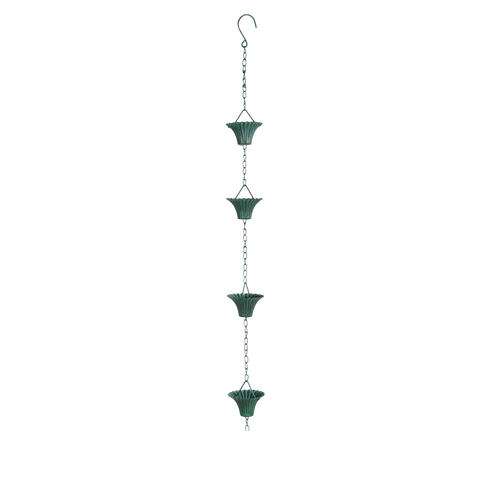 Rain Chain Metal Rainfall Water Garden Decoration Iron Verdigris Green 259cm