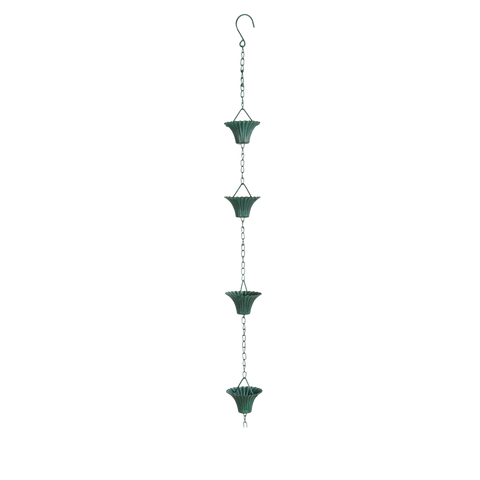 Rain Chain Metal Rainfall Water Garden Decoration Iron Verdigris Green 259cm 