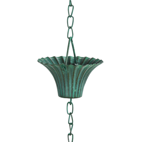 Rain Chain Metal Rainfall Water Garden Decoration Iron Verdigris Green 259cm 