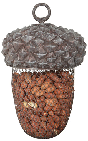 Bird Feeder Acorn Grey Hanging Metal Nuts Basket Garden Wildlife Mesh 22cm