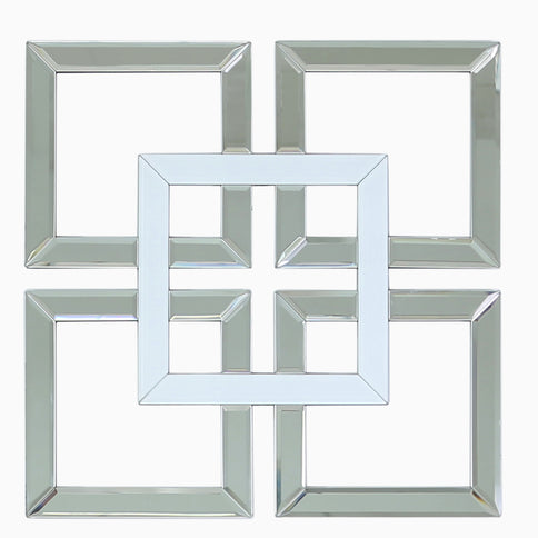 Square Mirrored Wall Art Mirror Geometric Glass Bevelled Decor White 40x40cm