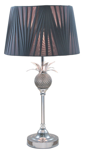 Silver Pineapple Table Lamp Chrome Bedside Light Polished Metal Grey Shade 55cm