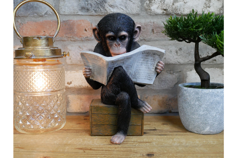 Monkey Reading Newpaper Figurine Novelty Ornament Chimp Ape Decoration Statue