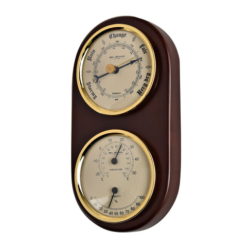 Indoor Weather Station Barometer Thermometer Hygrometer Wood Mahogany Wall Mount