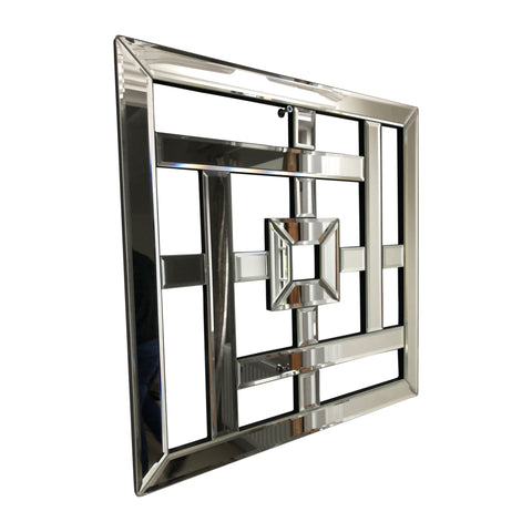 Geo Mirrored Wall Art Mirror Geometric Glass Bevelled Art Decor 40 x 40cm Square