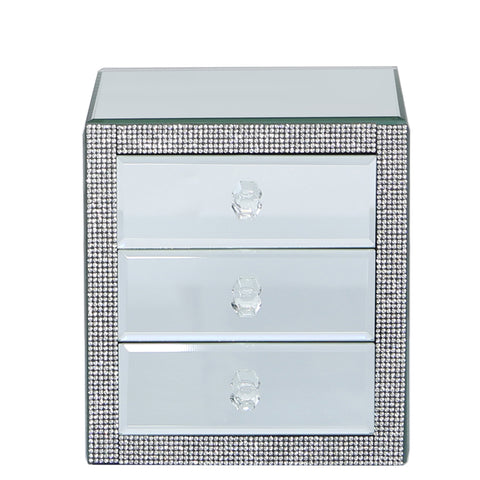 Mirror Silver Glass Sparkle Diamante Crystal Jewel Jewellery Trinket Box 