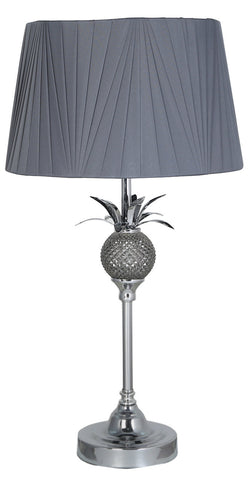 Silver Pineapple Table Lamp Chrome Bedside Light Polished Metal Grey Shade 55cm