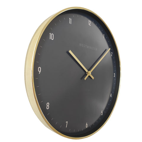 Modern Plastic Black Wall Clock Round with Gold Hands Frame White Numerals 51cm