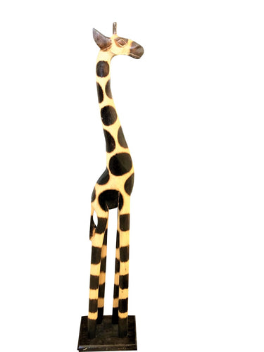 Hand Carved Painted Wooden Giraffe Sculpture Ornament Statue 80cm