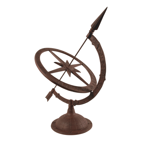 Cast Iron Armillary Sundial Clock Timepiece Garden Ornament Statue Brown Time 54cm