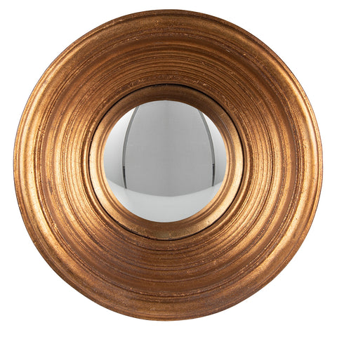 Convex Fisheye Porthole Mirror Round Gold Distressed Wood Wooden Retro 16cm