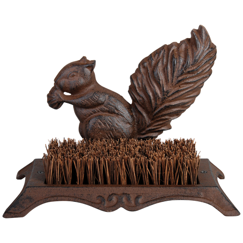 Cast Iron Boot Welly Cleaner Brush Scraper Squirrel Design Door Patio Decor