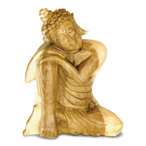 Wooden Handcarved Thai Buddha Resting Sitting Handcarved Figure Ornament 20cm