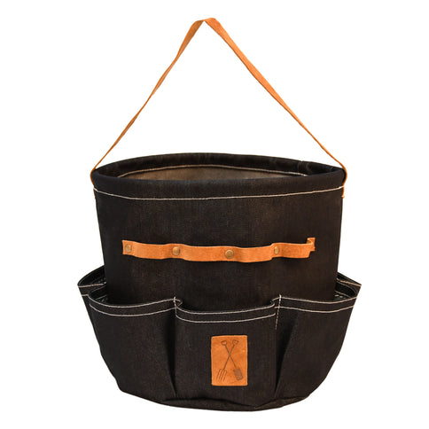 Denim Garden Tool Bag Carrier Organiser Planting Round Storage Bag Faux Leather