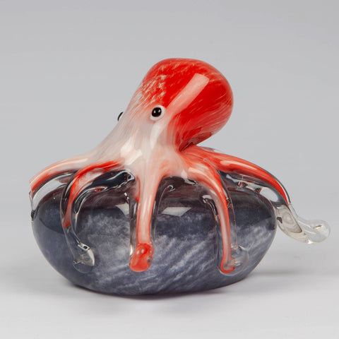 Red Octopus Paperweight Marine Life Glass Sculpture Grey Home Decoration Gift 