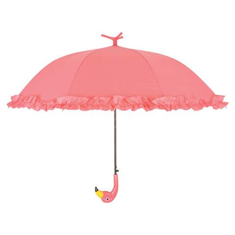 Flamingo Umbrella Pink Frilly Edge Straight Brolly Automatic Open Freestanding