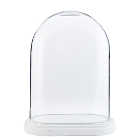 Glass Display Cloche Bell Jar Dome Flower Preservation Cover White Wood 33cm