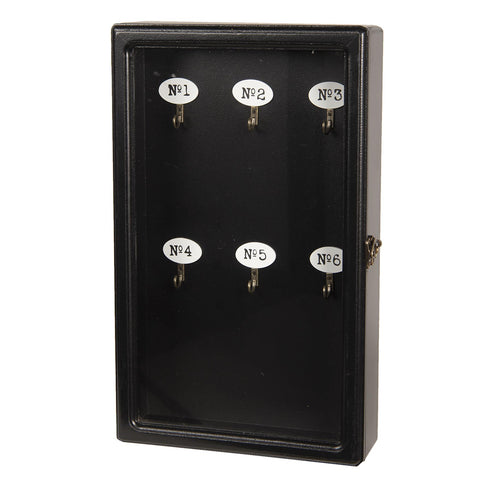 Key Holder Cabinet Box Black Keys Cupboard Rack Wood Glass 6 Numbered Hooks 38cm