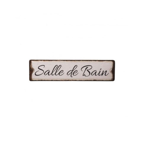 Long French Vintage Style Bathroom Wall Sign Plaque Salle de Bain Cream 40cm