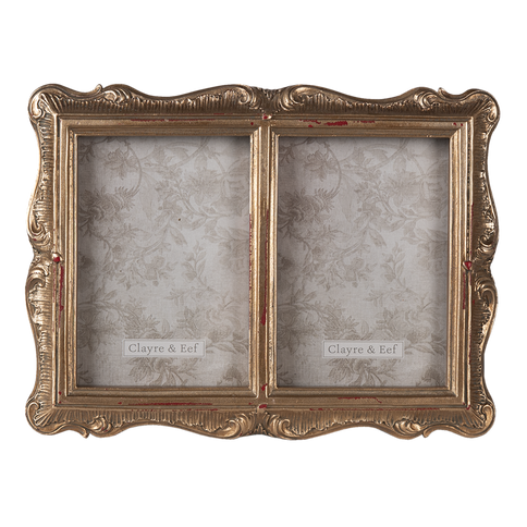 2 Picture Photo Frame Antique Gold Multi Aperture Double Twin Baroque Freestanding/Wall Mounted