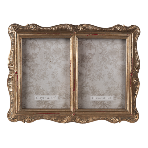 2 Picture Photo Frame Antique Gold Multi Aperture Double Twin Baroque Freestanding/Wall Mounted 